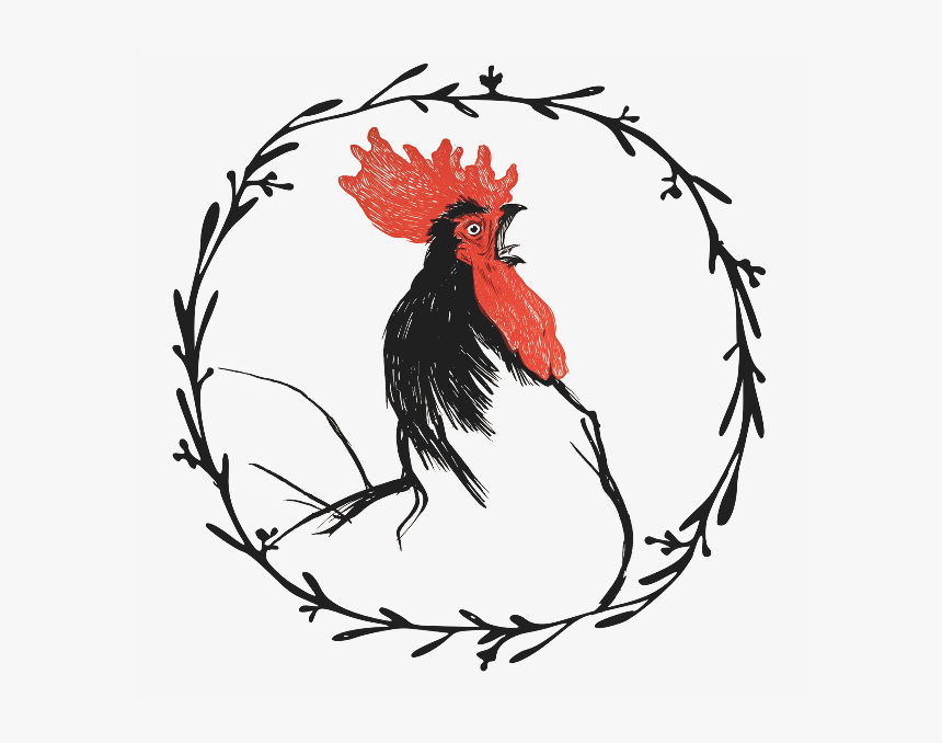 Vintage Rooster Crowing - Floral Wreath Png Black, Transparent Png