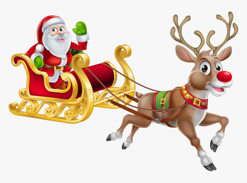 And Sledge Claus Eve Transparent Decoration Santa Clipart - Reindeer Png Transparent, Png Download