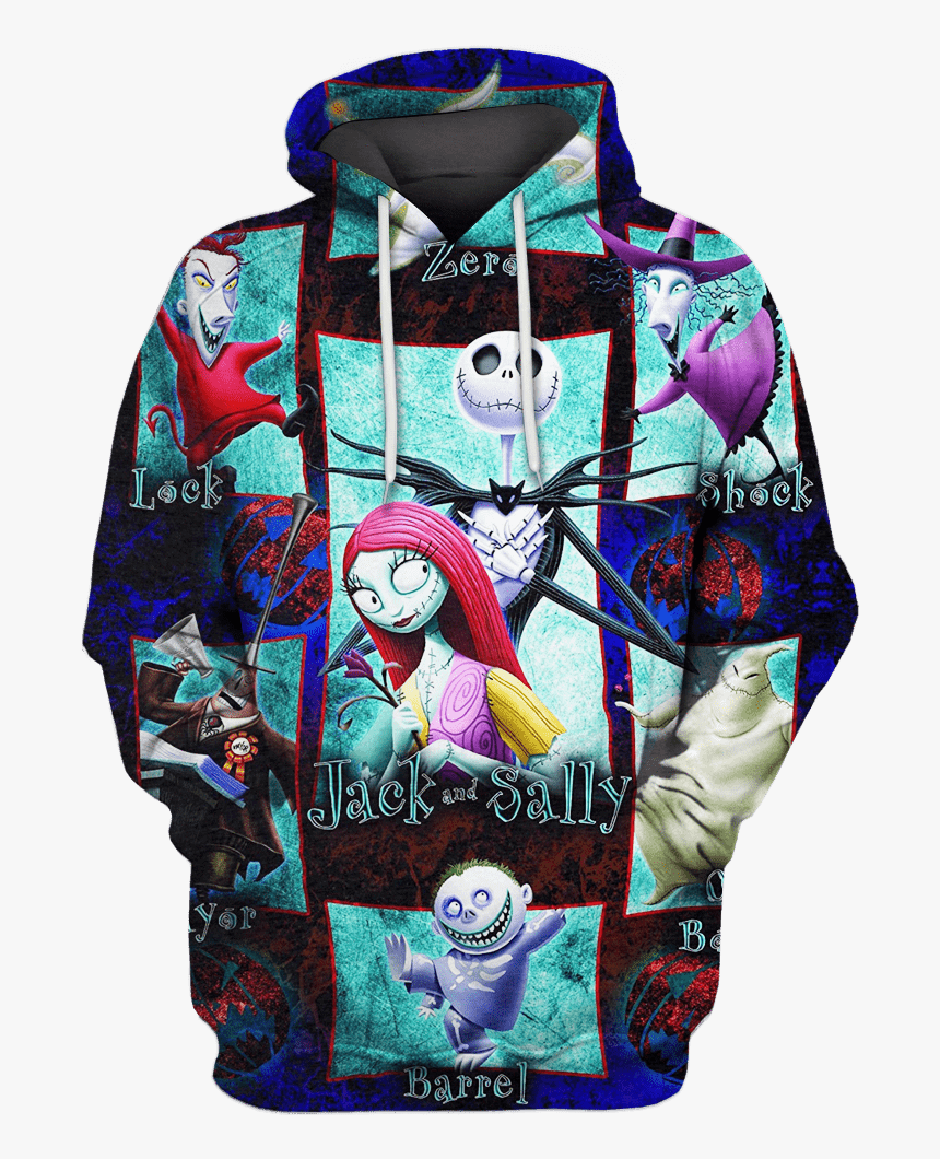 3d Jack And Sally Nightmare Before Christmas Hoodie - Nightmare Before Christ Mans Cast, HD Png Download