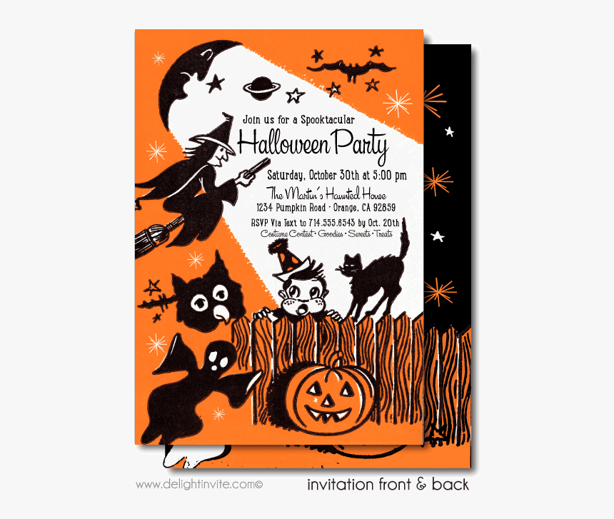Illustration,graphic Design,art - Vintage Halloween Invitations, HD Png Download