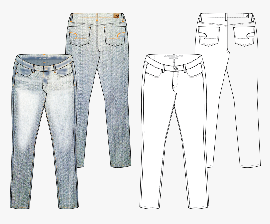 Ae Skinny Jeans - Skinny Jean Technical Drawing, HD Png Download