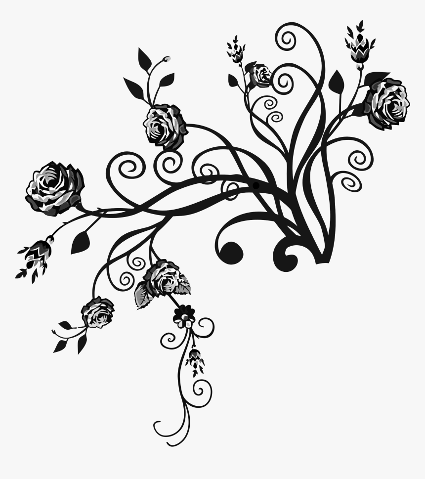 Flourish Big Image Png - Rose Floral Black And White, Transparent Png