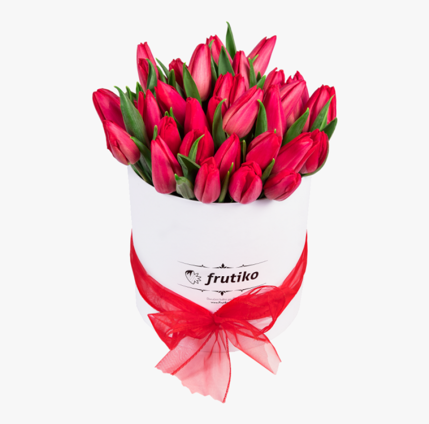 White Oval Box Of Red Tulips - Tulips In Box, HD Png Download