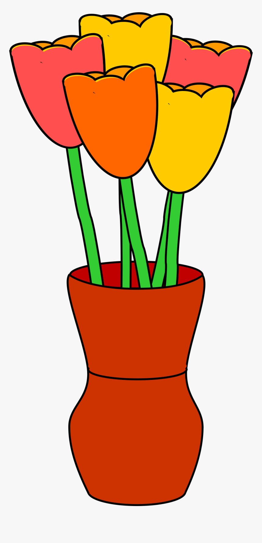 Brown Vase With Multicolored Tulips Clip Arts - Flower Vase Clip Art, HD Png Download