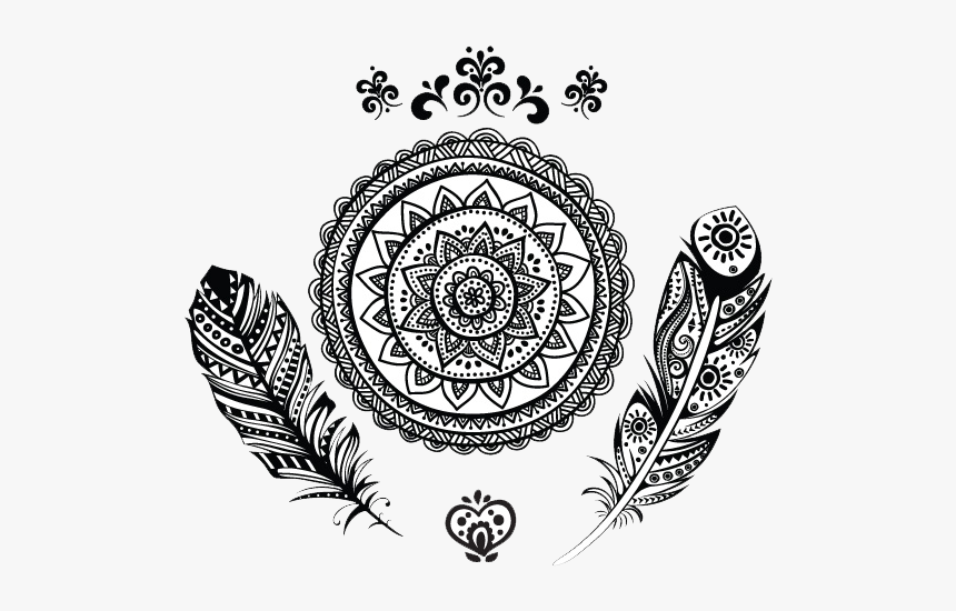 #feathers #tribal #design #blackandwhite #png #tattoo - Mandala Tribal Tattoo, Transparent Png