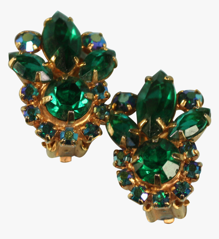 Vintage Green Rhinestone Clip Earrings Juliana D &, HD Png Download