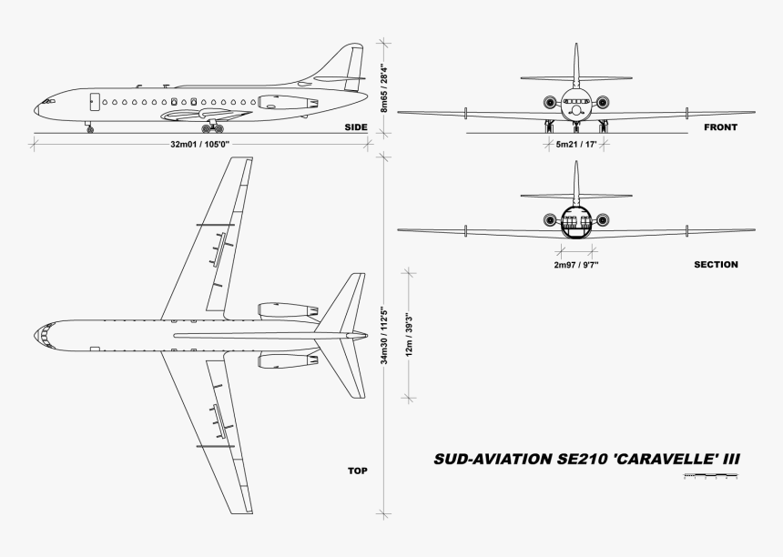 File - Caravellev1 - 0 - Sud Aviation Caravelle 10b, HD Png Download