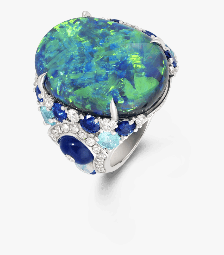 Black Opal, Diamond, Paraiba & Blue Sapphire Ring - David Morris Opal Ring, HD Png Download