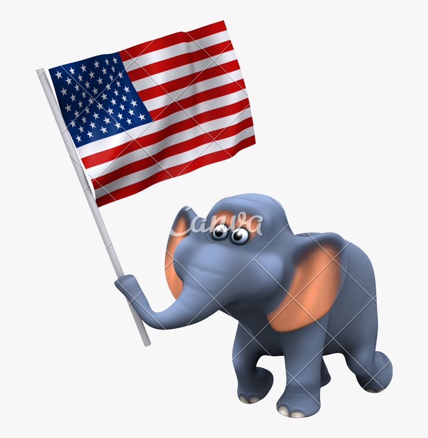 3d Elephant With The Stars And Stripes - Rat Cartoon Mouse Holding Flag, HD Png Download