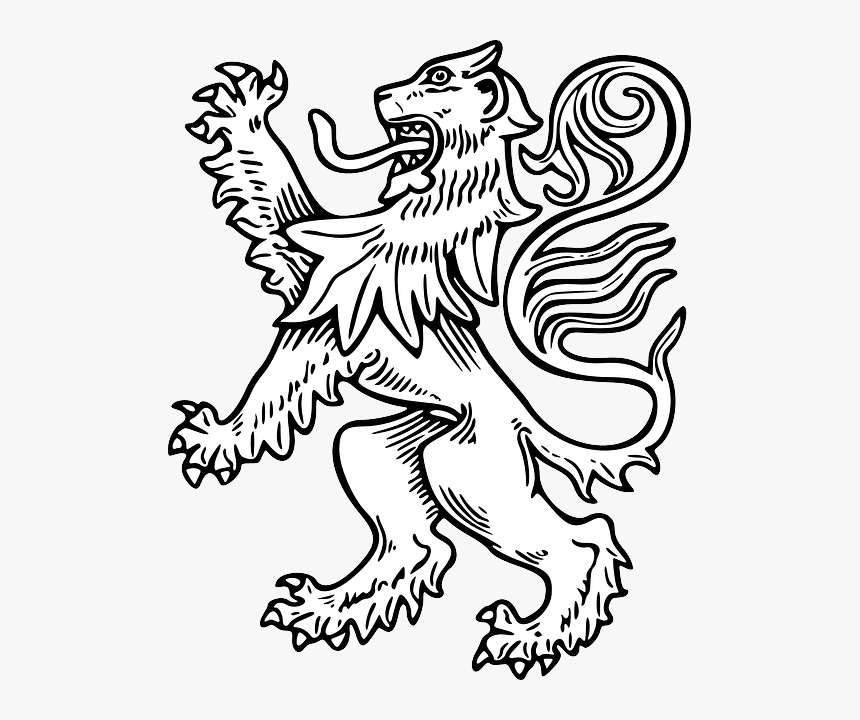 Lion, White, Rampant, Antique, Graphic, Roaring, HD Png Download