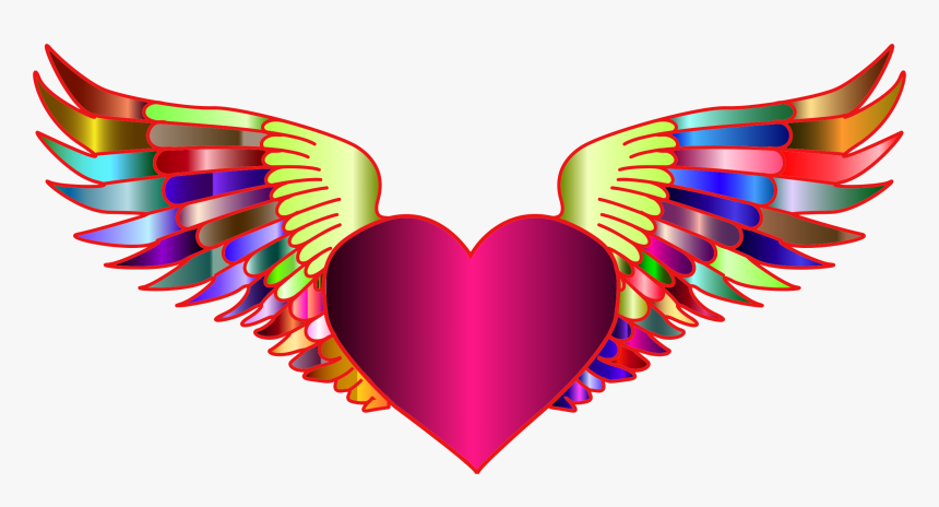 Prismatic Flying Heart 2 Clip Arts - Heart With Wings Clipart, HD Png Download
