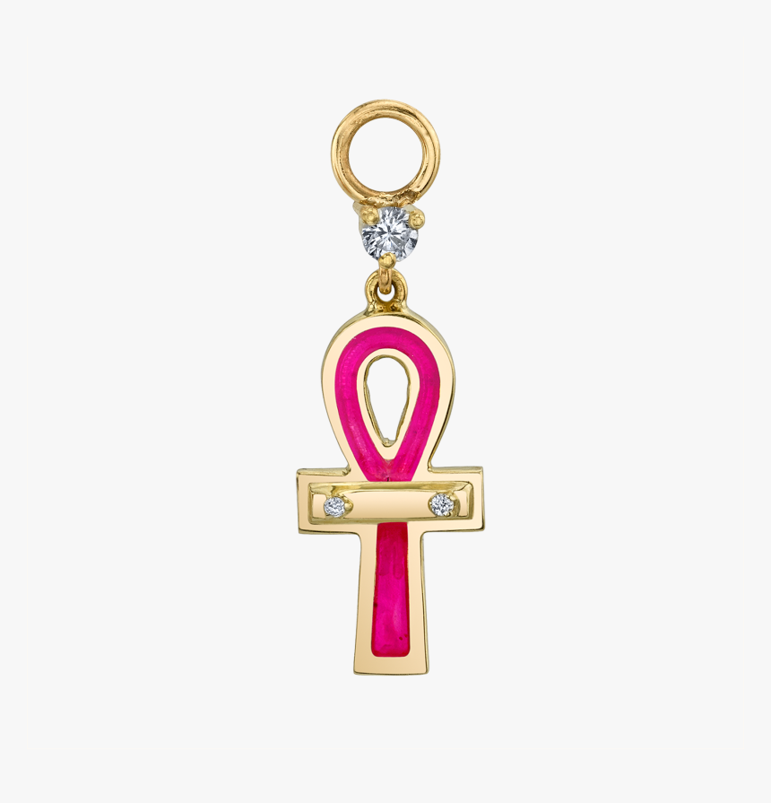 Diamond And Pink Enamel Ankh Hoop Earring Charm - Keychain, HD Png Download