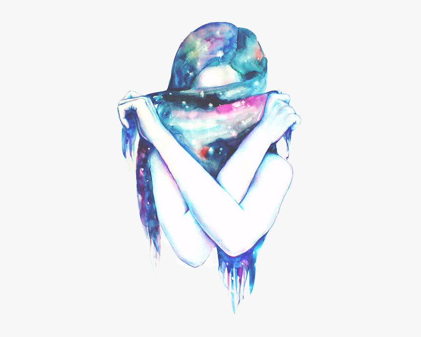Girl, Art, And Galaxy Image - Girl Drawing Transparent Background, HD Png Download