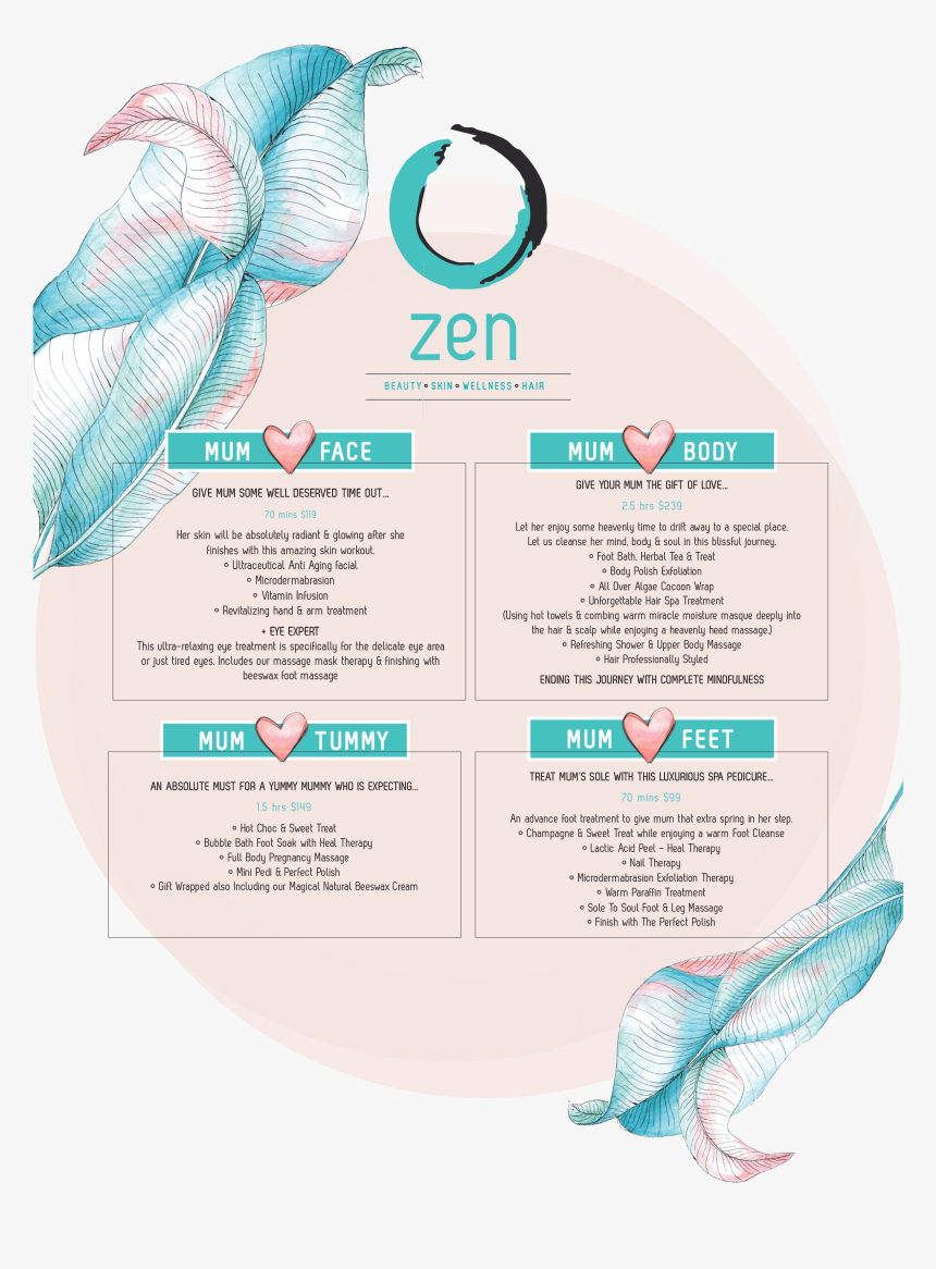 Zen Day Spa Mothers Day Menu Poster 2017-2018 - Illustration, HD Png Download