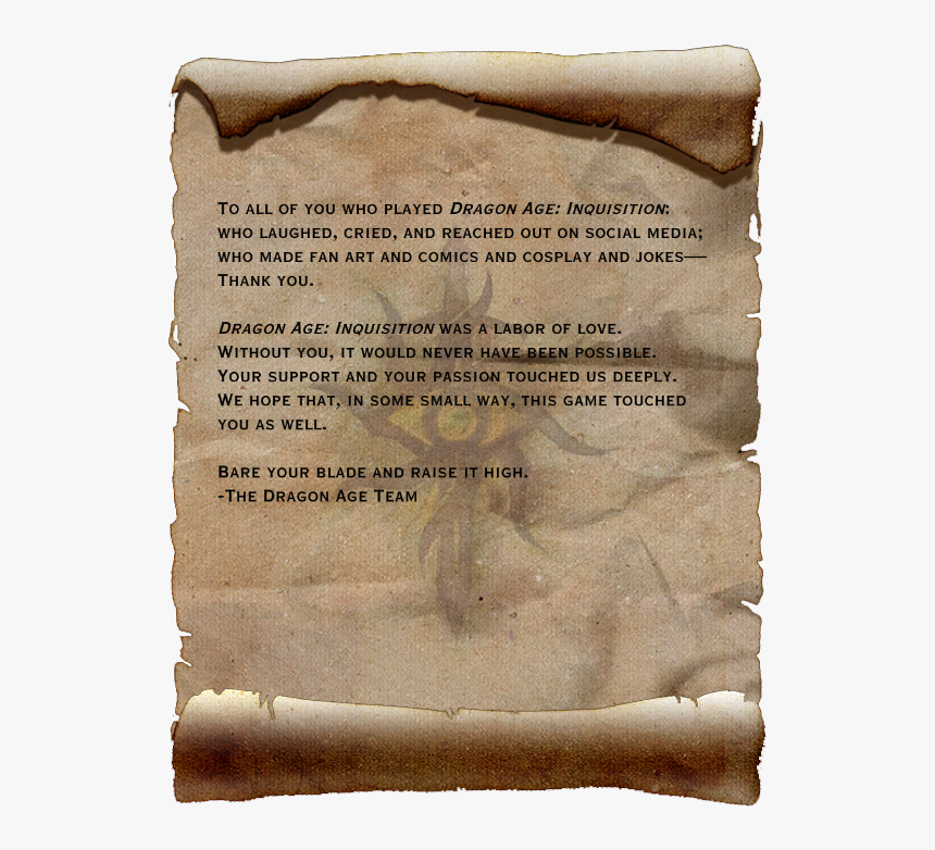 Dragon Age Inquisition Credits Message, HD Png Download