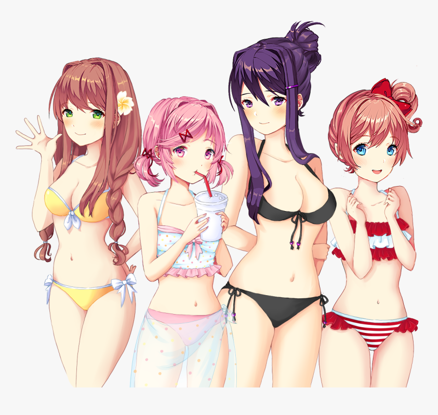 Bikini Brown Hair Clothing Human Hair Color Anime Pink - Doki Doki Literature Club Swimsuit, HD Png Download