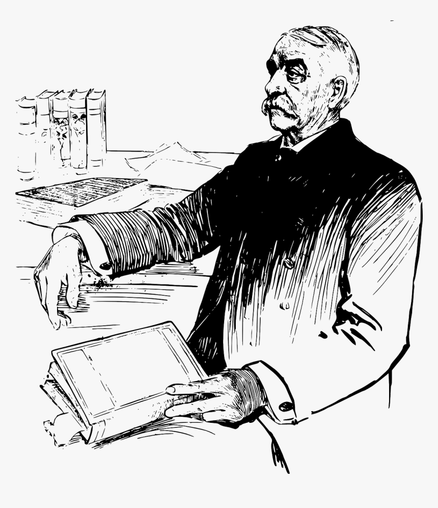 Old Man Reading Drawing, HD Png Download