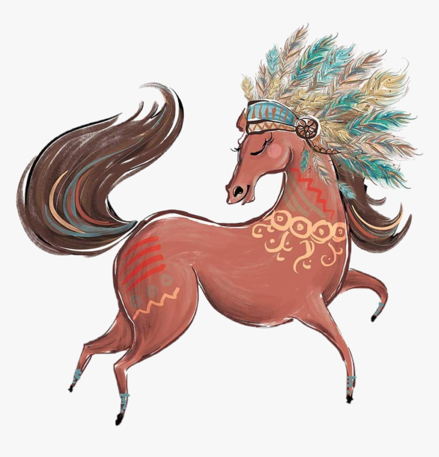 #watercolor #horse #boho #indian #woodland #feathers, HD Png Download