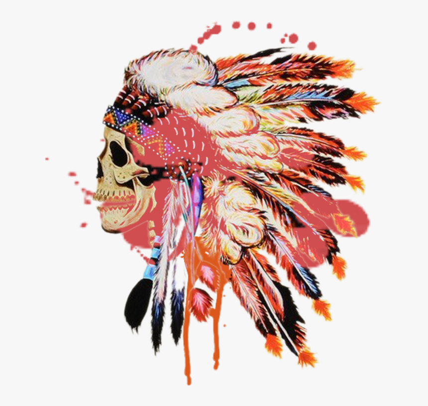 #skull #indian #feathers #colourful, HD Png Download