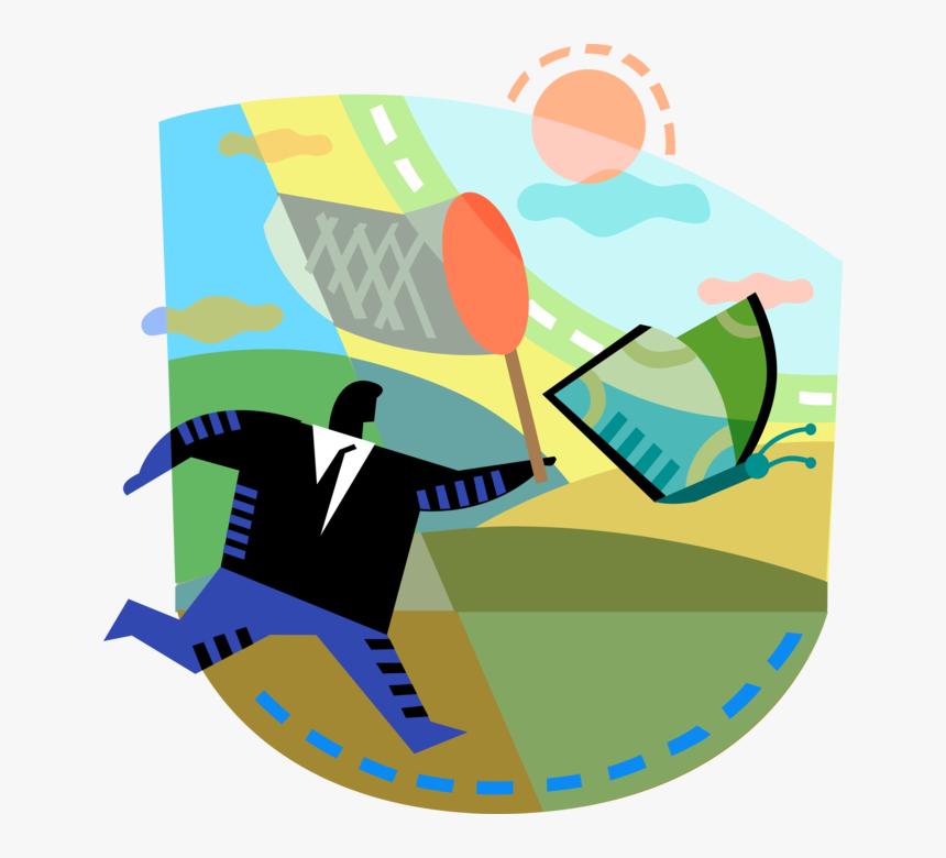 Vector Illustration Of Businessman Chases Elusive Financial, HD Png Download