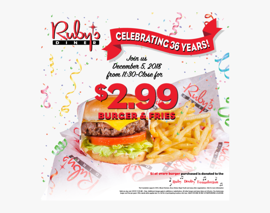Ruby S Diner Celebrates 36 Years Of Burgers, Fries, HD Png Download ...