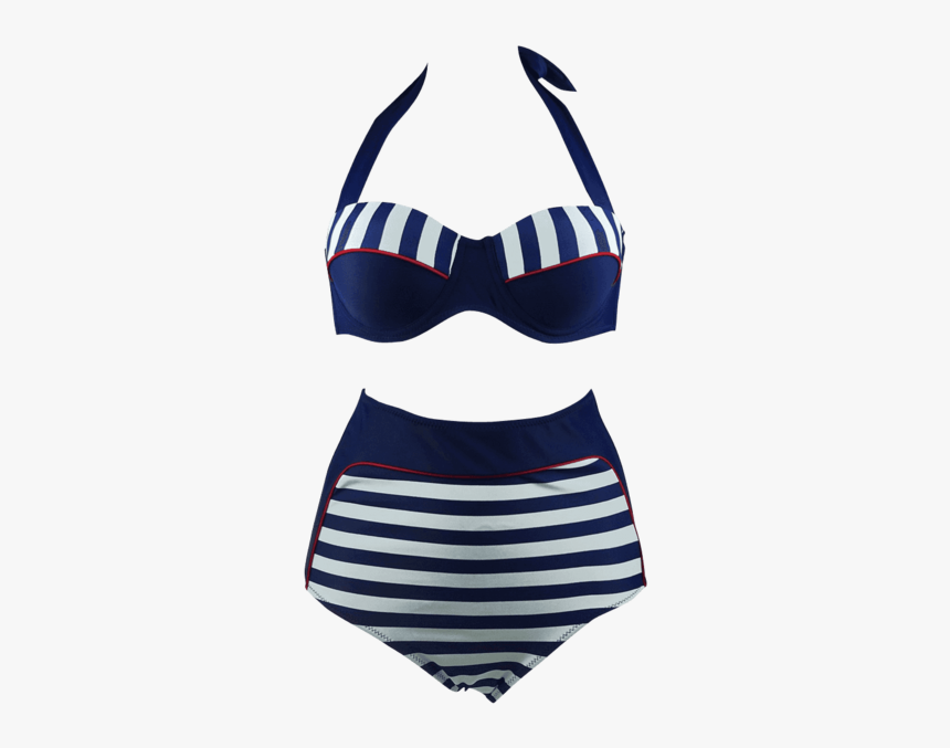 Cocoship Retro Navy Blue Stripe Black Polka Dot High, HD Png Download