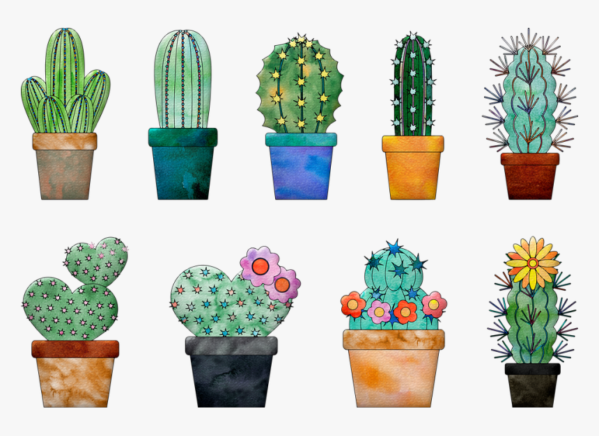Watercolor Cactus, Cactus In Pot, Cactus, Watercolor, HD Png Download