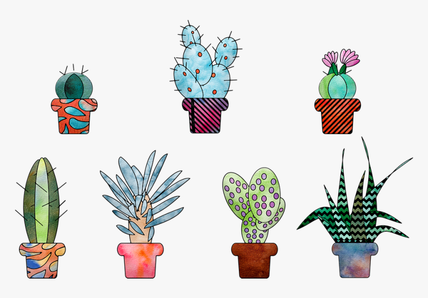 Watercolor Cactus, Cactus In Pot, Cactus, Watercolor, HD Png Download