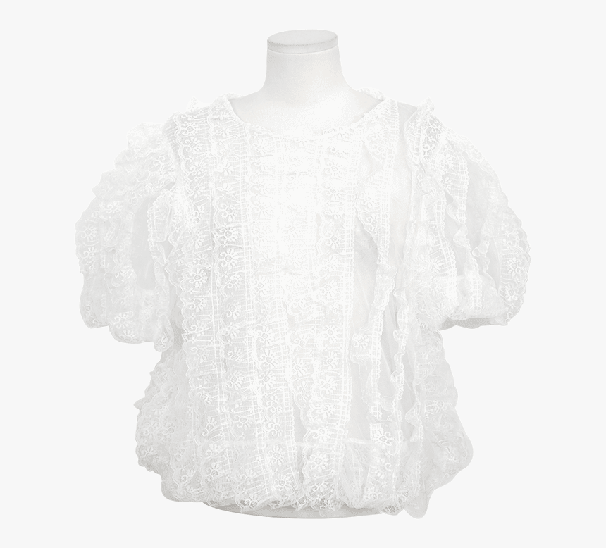 Scalloped Lace Trim Puff Sleeve Sheer Blouse By Stylenanda, HD Png Download