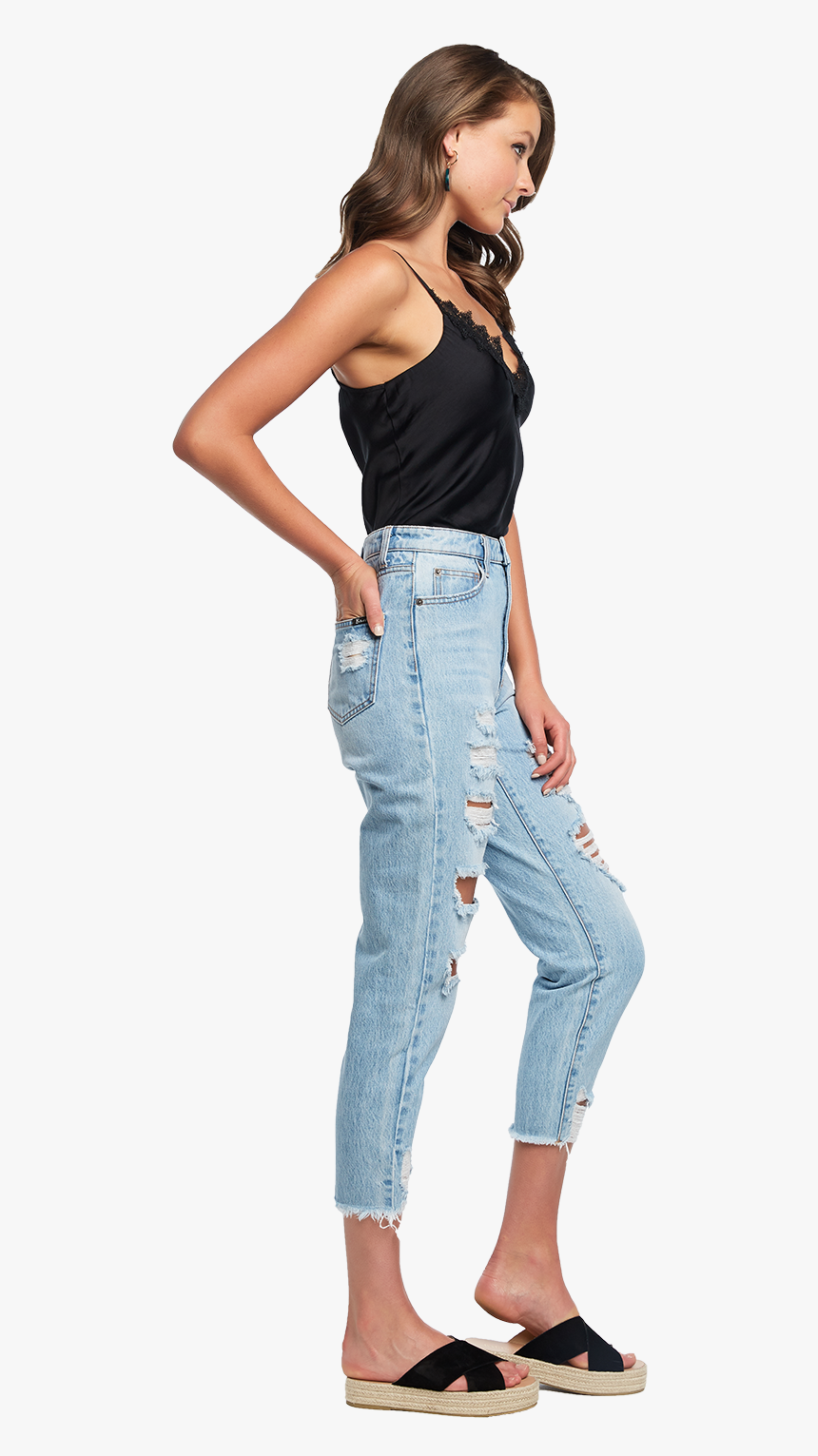 Lace Trim Cami In Colour Caviar, HD Png Download