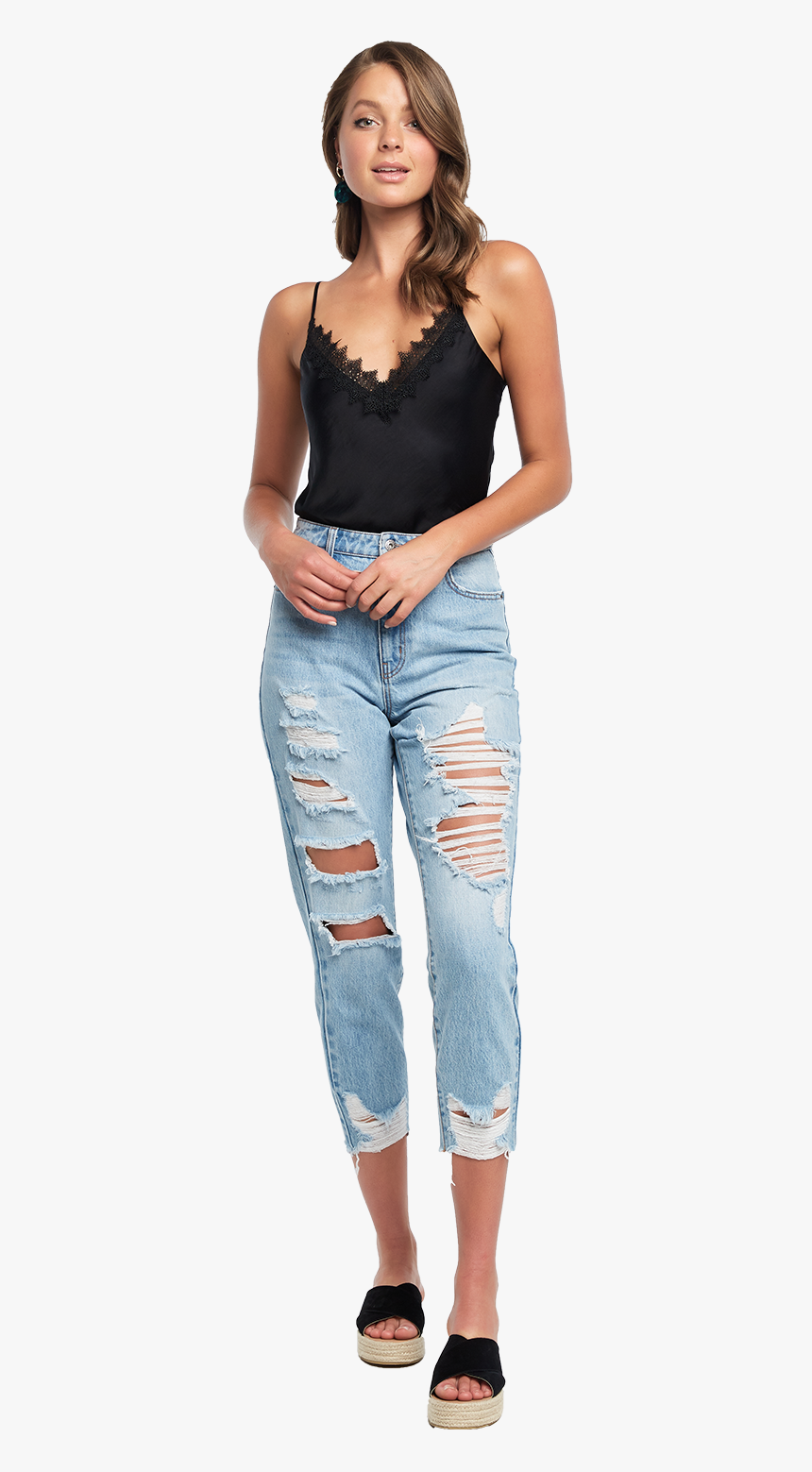 Lace Trim Cami In Colour Caviar, HD Png Download