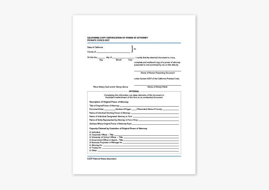 California Copy Certification Of Power Of Attorney, HD Png Download