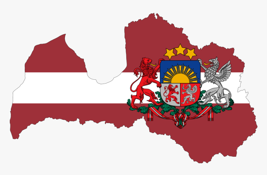 Latvia Map Flag With Stroke And Coat Of Arms, HD Png Download