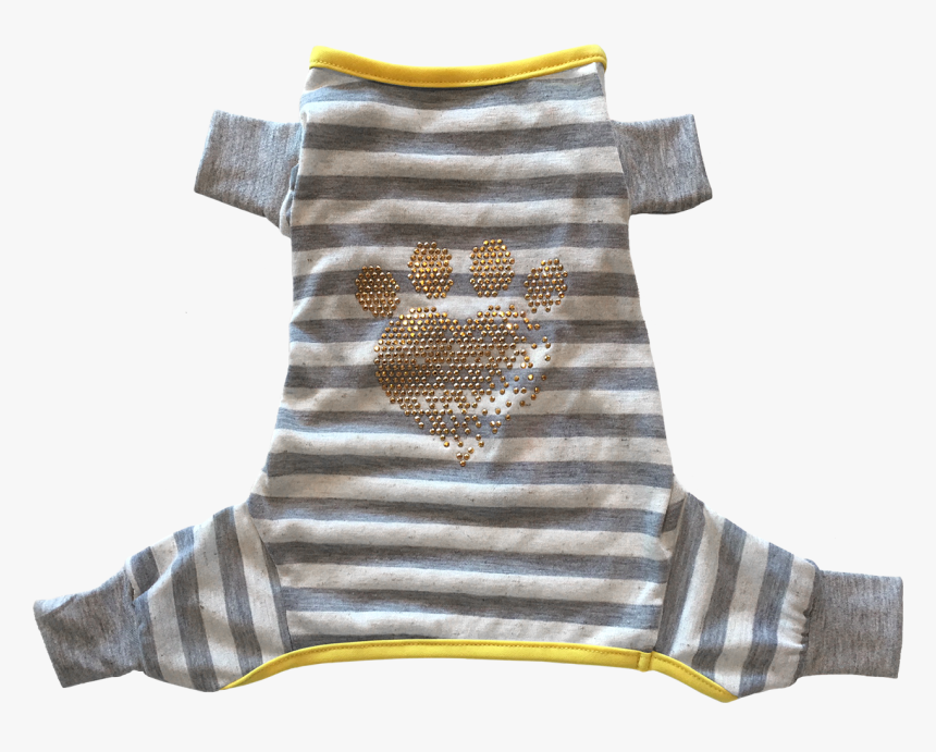 Grey White Stripe Pajama W/ Heart Shape Paw Iron On, HD Png Download