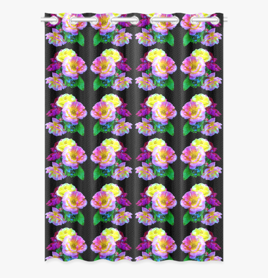 Rosa Yellow Roses On Black Pattern New Window Curtain, HD Png Download