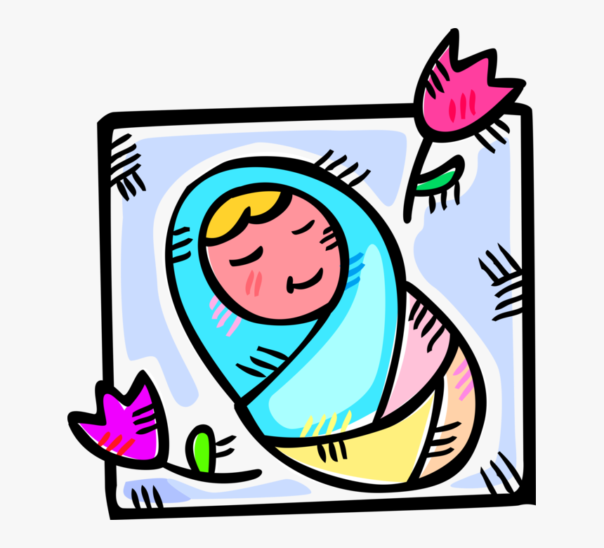 Vector Illustration Of Newborn Infant Baby Wrapped, HD Png Download