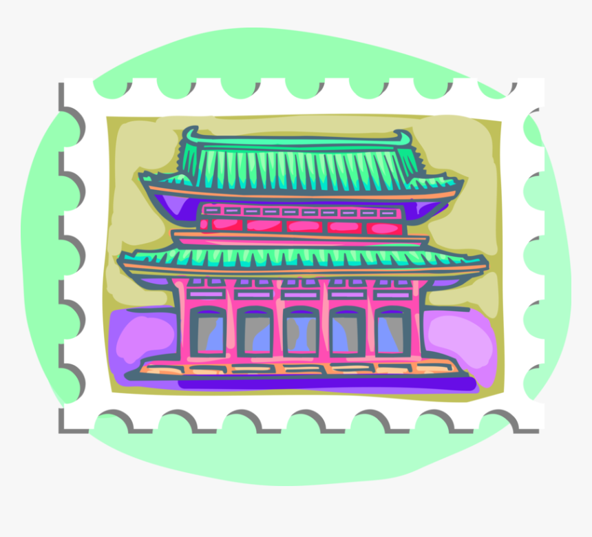 Vector Illustration Of Postage Stamp Of Chinese Pagoda, HD Png Download