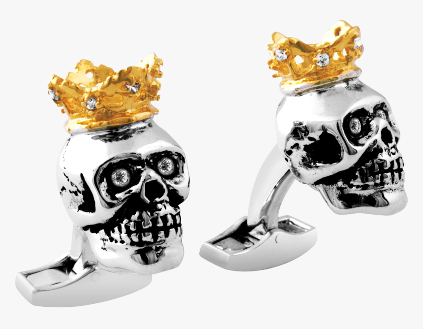 Skull With Real Yellow Gold Plated Crown Cufflink, HD Png Download