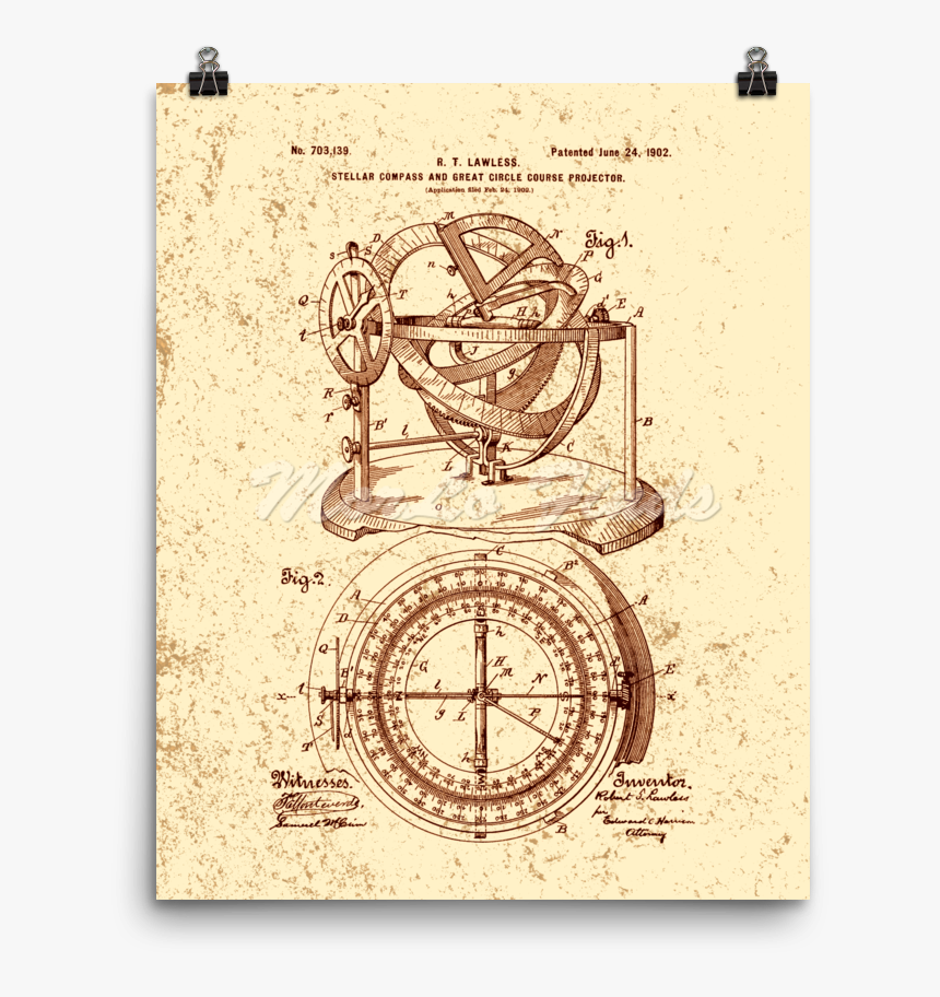 Compass 1903 Vintage Nautical Navigation Patent Art, HD Png Download