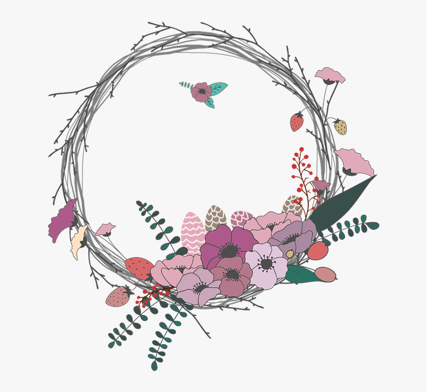 Flowers, Twig, Wreath, Spring, The Leaves, Invitation, HD Png Download
