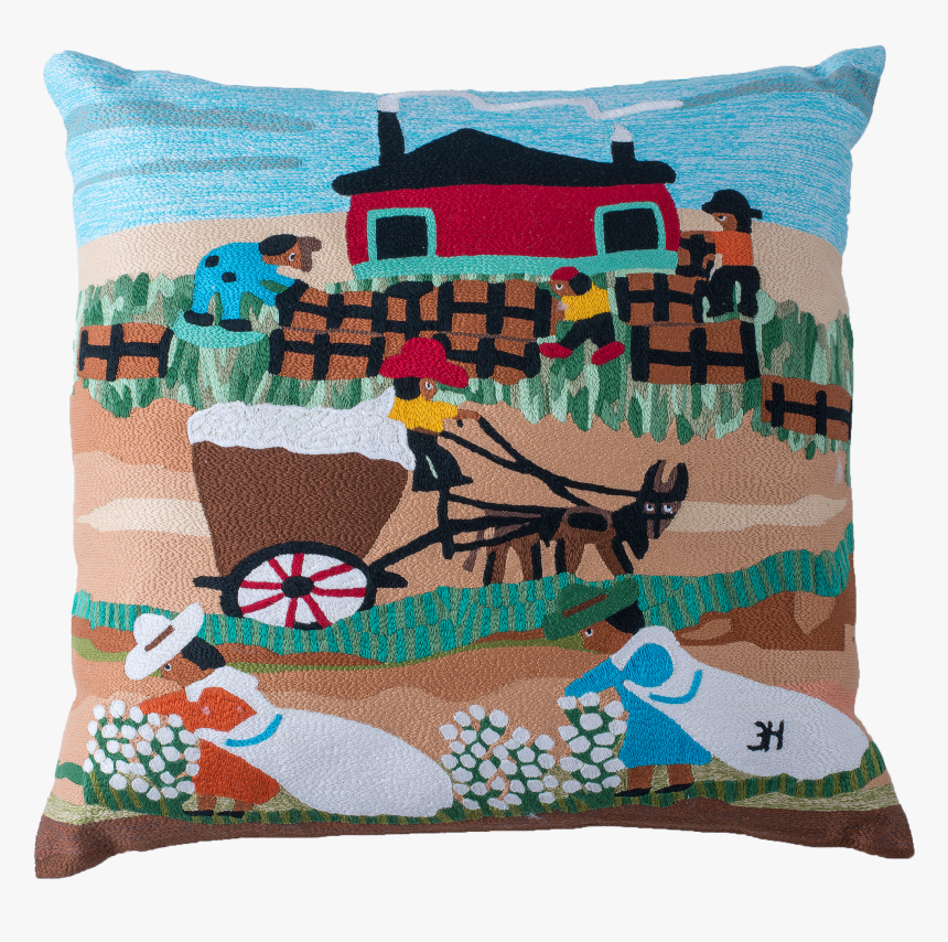 Clementine Hunter Cotton Mural Fully Embroidered Pillow, HD Png Download