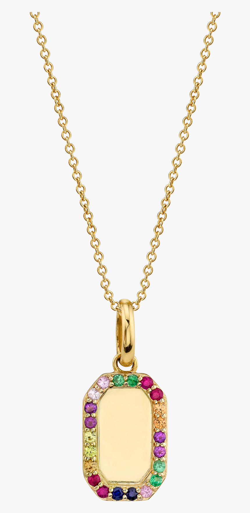 Rainbow Rectangle Gold Pendant, HD Png Download