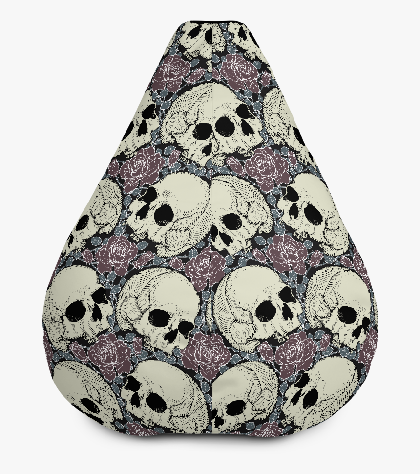 Skulls And Flowers Puffy Bean Bag Chair W/ Filling, HD Png Download