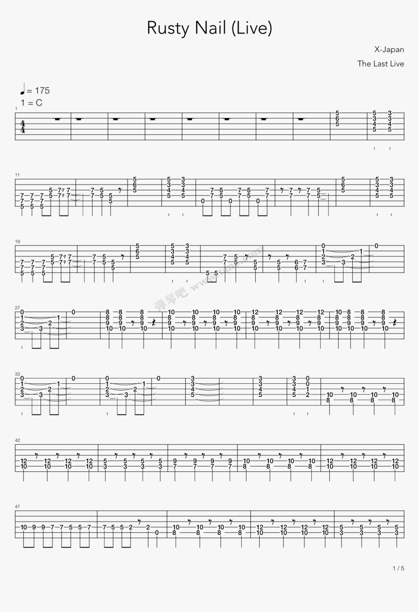 Rusty Nail Live吉他谱第1页, HD Png Download