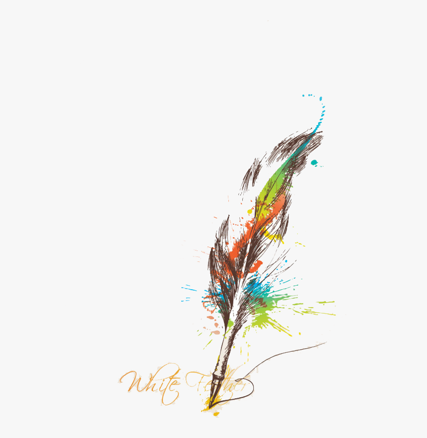 Irregular Color Feathers Paper Ink Feather Quill Clipart, HD Png Download