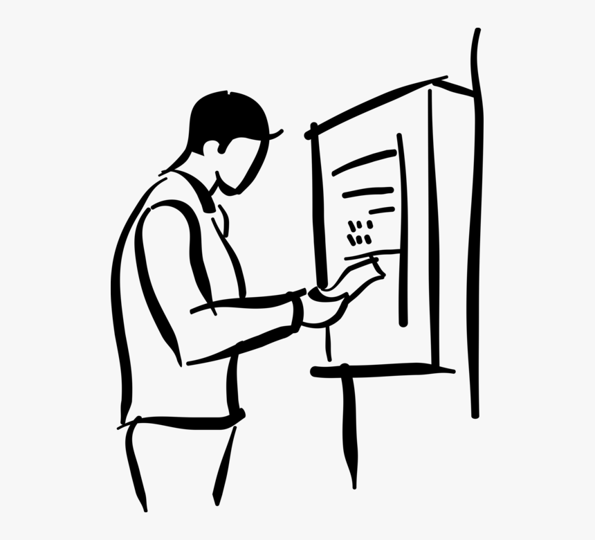 Vector Illustration Of Worker With Time Clock, Clock, HD Png Download