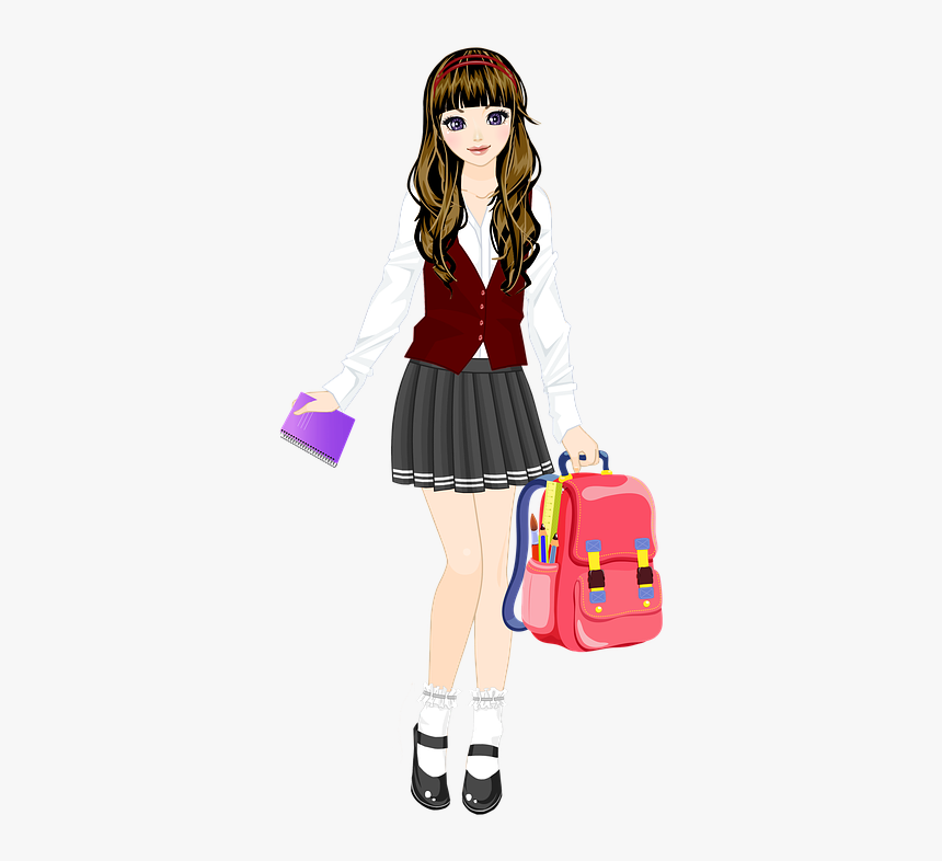 Education, Schoolgirl, Uniform, I Am A Student - Cartoon Girl Student In Uniform, HD Png Download