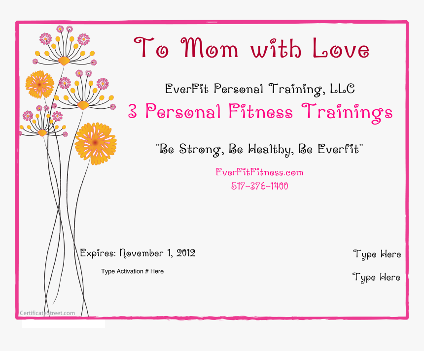 Gift Certificate Template Printable - Gift Certificate For Mom, HD Png Download