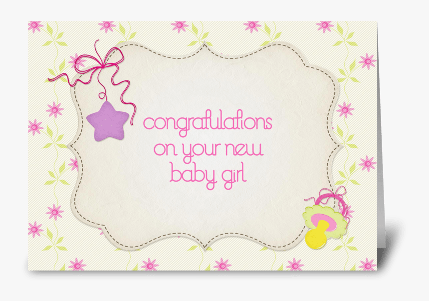 Pink Flowers, Star, Baby Girl, Congrats Greeting Card, HD Png Download