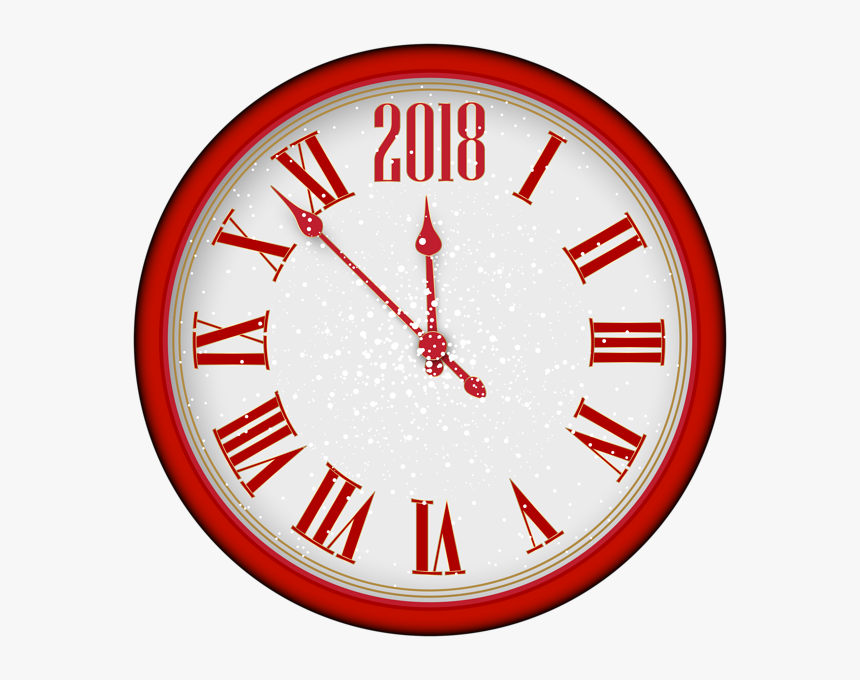 2018 New Year Red Clock Tree Png Clip Art, Transparent Png